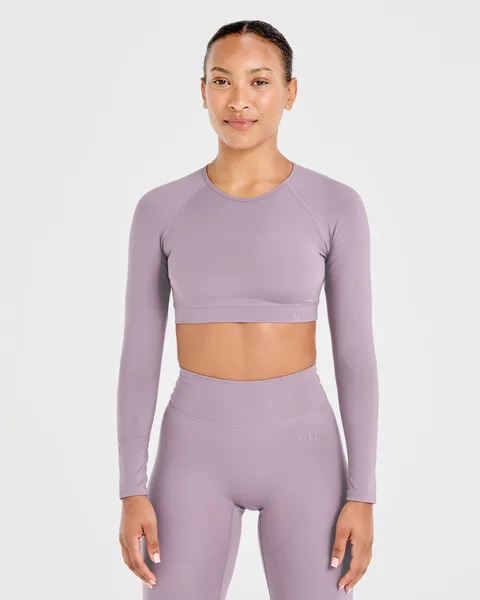 Staple Long Sleeve Crop Top – Mauve Purple