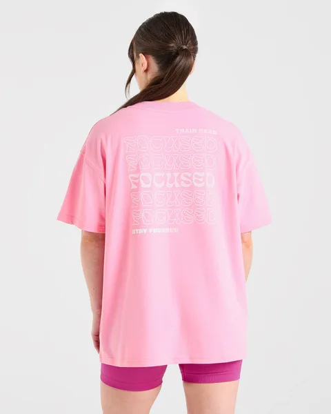 Focused Wavy Oversized T Shirt Roze/Wit