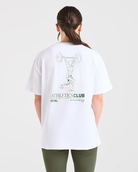 Power Lifting Illustration T Shirt Wit/Groen