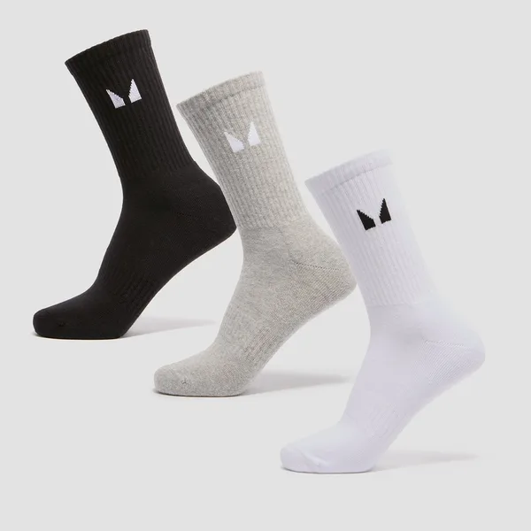 MP Unisex Crew Socks (3 Pack) White/Black/Grey UK 2-5