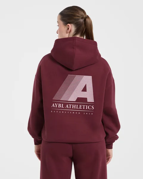 Retro Athletics Oversized Hoodie Deep Raspberry/Roze