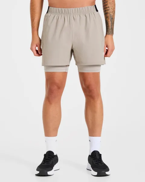 Signature 2 in 1 Shorts Stone