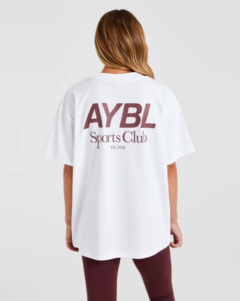 AYBL Sports Club Oversized T Shirt Wit/Bourgondië