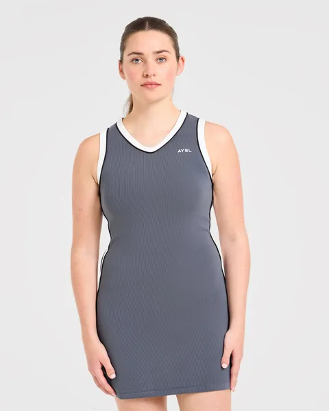 Signature V Neck Dress – Steel