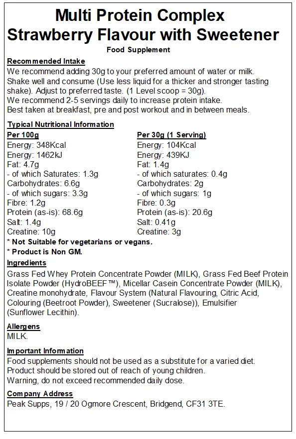 Multi Protein Complex Powder (Whey, Casein, Beef & Creatine)