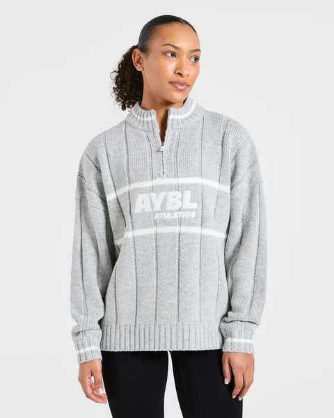Athletics Oversized Knitted 1/4 Zip – Grey Marl