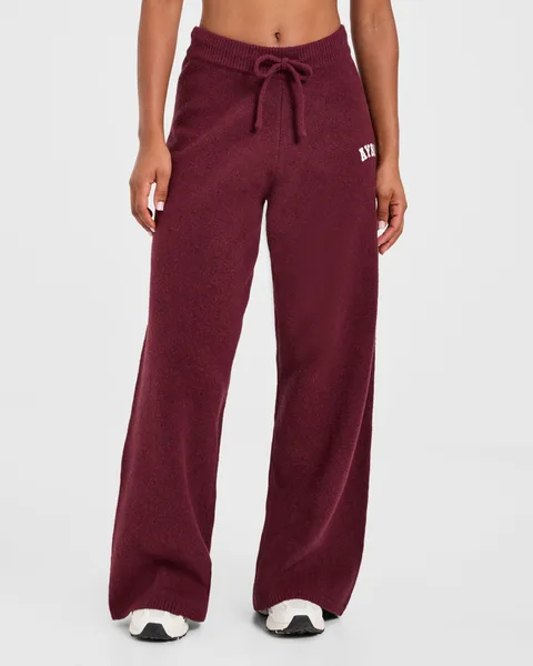 Varsity Oversized Knitted Joggers – Burgundy