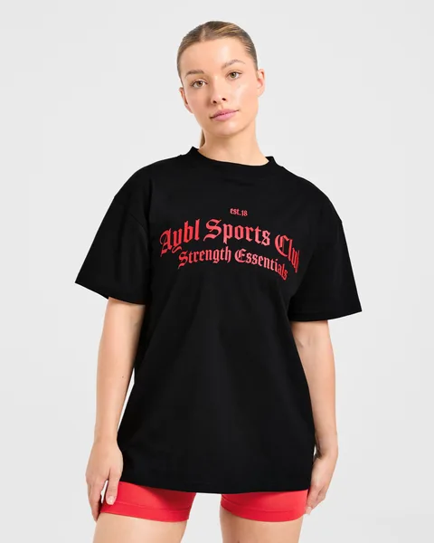 Sports Club Gothic Oversized T Shirt Zwart/Rood