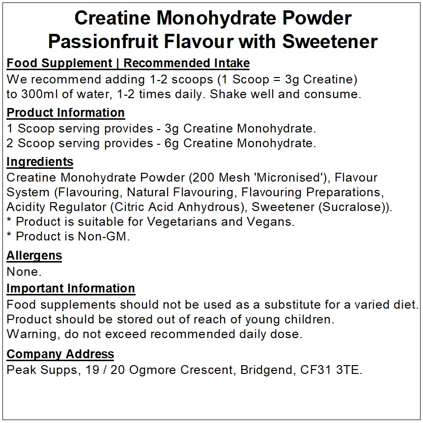 Creatine Monohydrate Powder Passionfruit