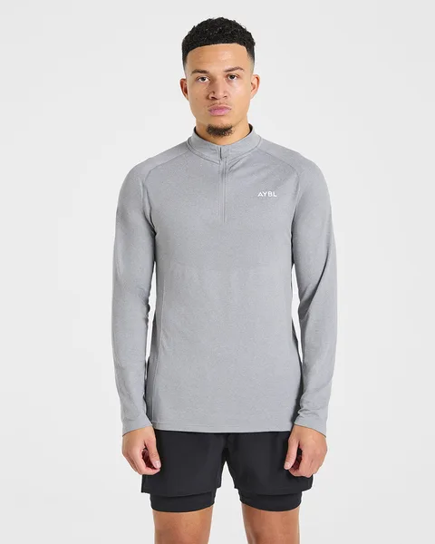 Essential Seamless 1/4 Zip Pullover – Grey Marl