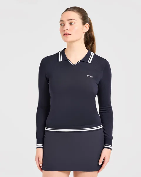 Classic Knitted Long Sleeve Polo –