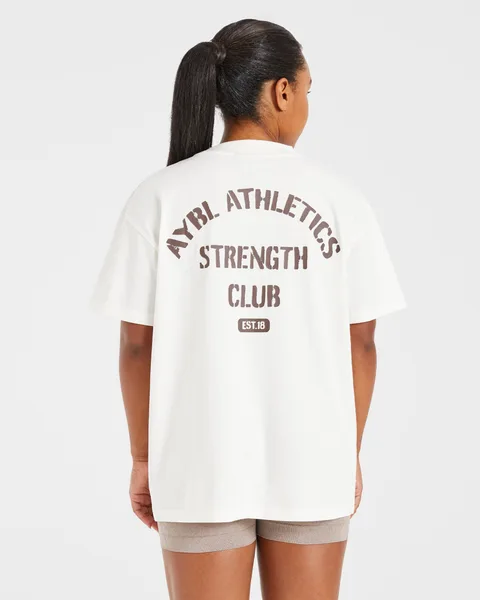 Athletics Strength Club Oversized T Shirt Off Wit/Bruin
