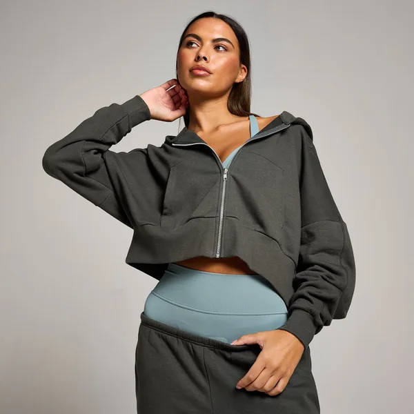 MP Tempo gecropte hoodie met rits voor dames Nachtgrijs L