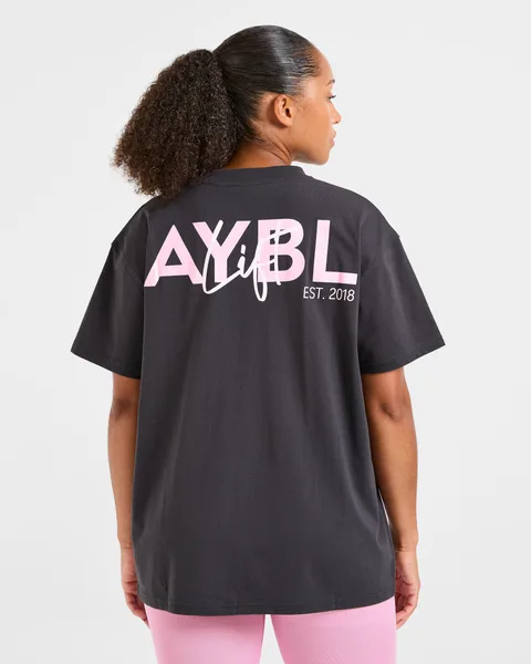 Lift Graphic Oversized T Shirt Charcoal/Roze