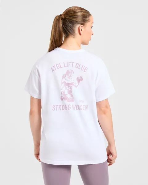 Strong Women Graphic Oversized T Shirt – White/Lilac