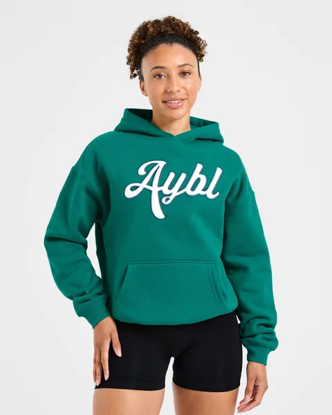 Script Embroidered Oversized Hoodie Sports