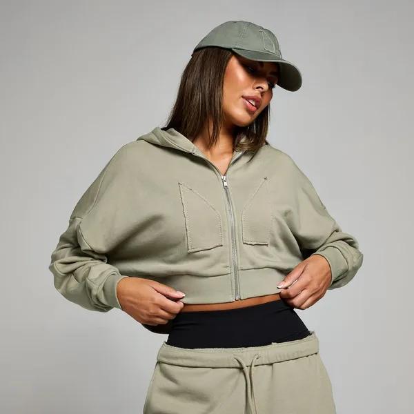 MP geropte hoodie met rits en opgestikt motief Donkersaliegroen L
