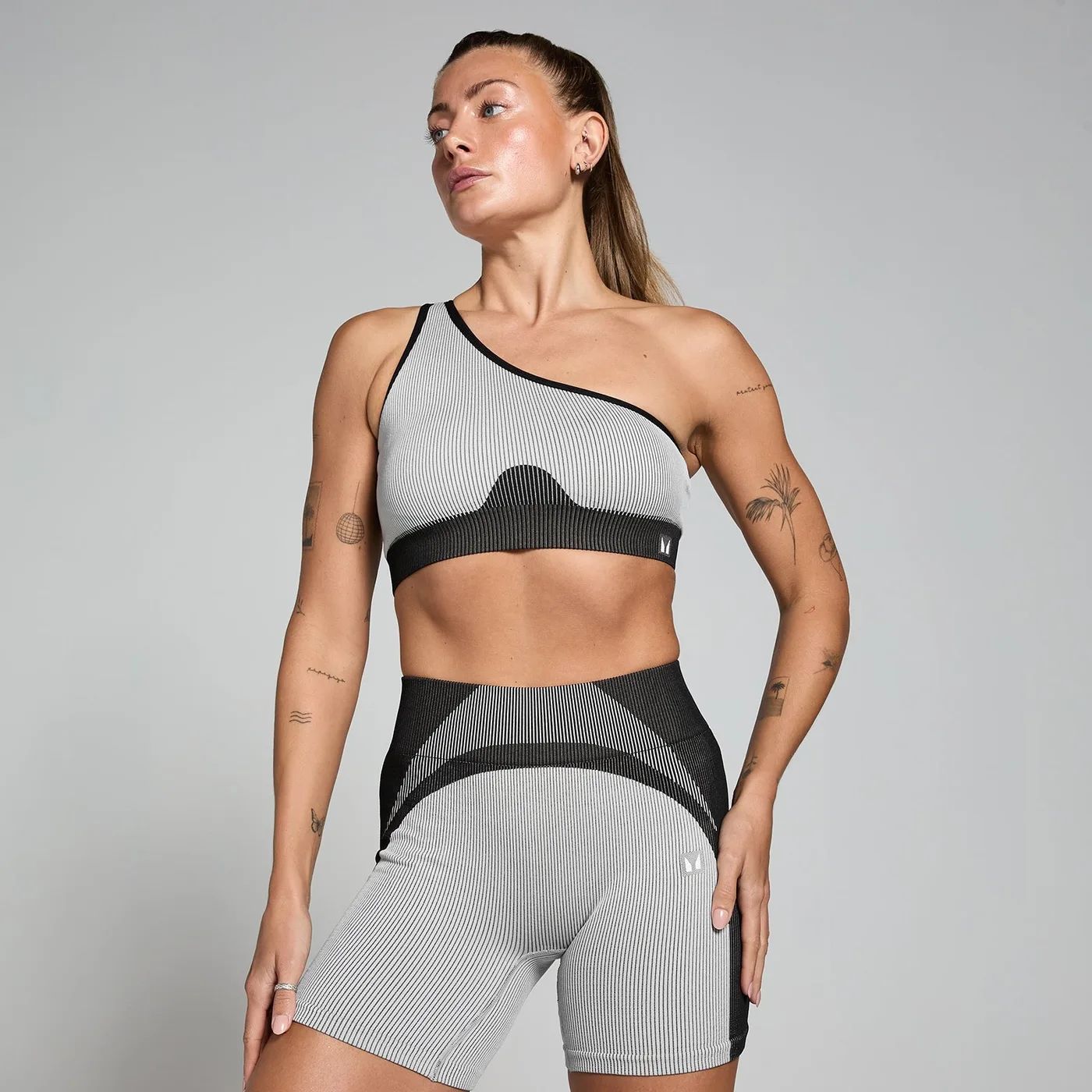 Damen Contrast Rib Nahtloser Sport-BH Schwarz/Grau L