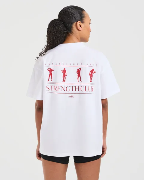 Strength Club Oversized T Shirt Wit/Rood