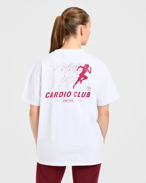 Cardio Club Oversized T Shirt Wit/Burgundy