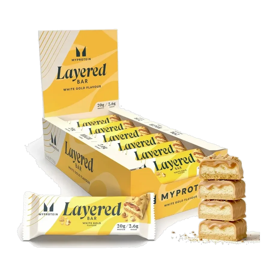 Layered Protein Bar Wit Goud 12 x