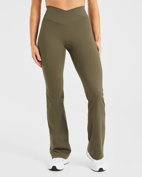 Sculpt Wrap Flared Leggings Deep Khaki