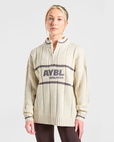 Athletics Oversized Knitted 1/4 Zip – Oatmeal