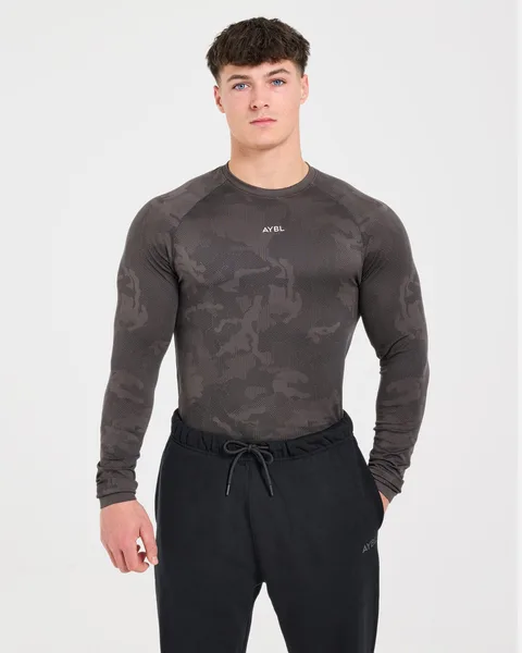 Camo Seamless Long Sleeve T Shirt Charcoal
