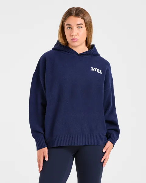 Varsity Minimal Logo Oversized Knitted Hoodie