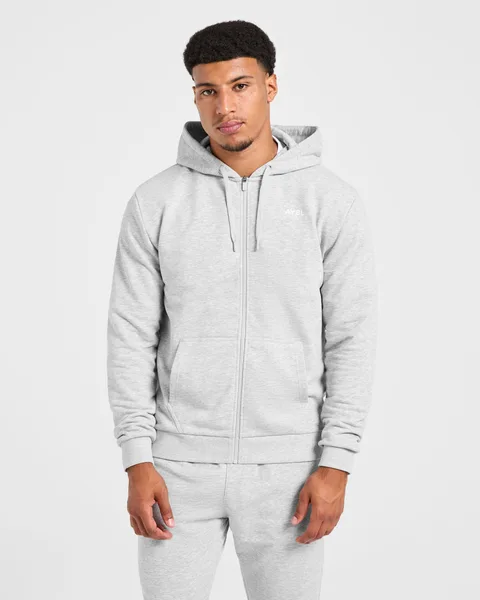 Essential Lightweight Zip Up Hoodie – Grey Marl