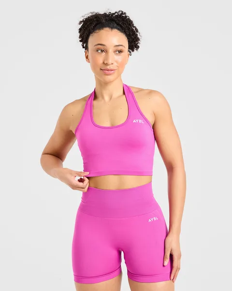 Empower Seamless Halterneck Crop Top – Magenta