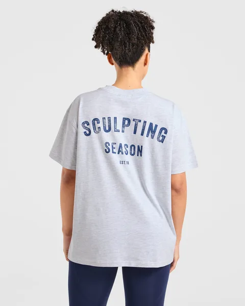 Sculpting Season Oversized T Shirt Heather Grijs/Marine