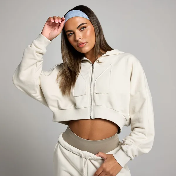 MP geropte hoodie met rits en opgestikt motief Beenwit L