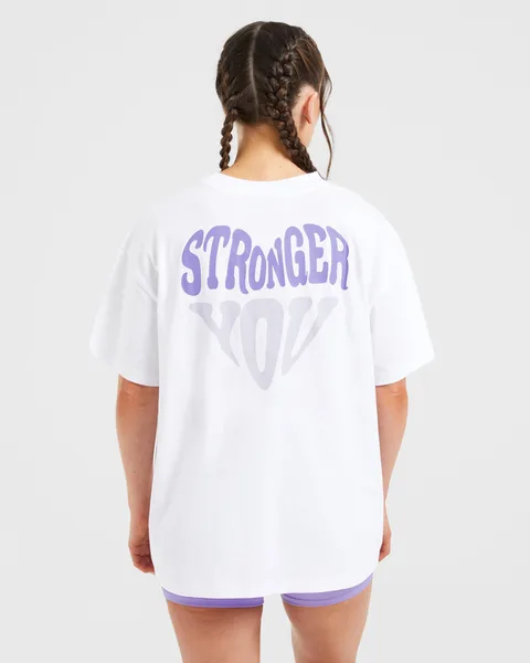 Stronger You Oversized T Shirt Wit/Paars