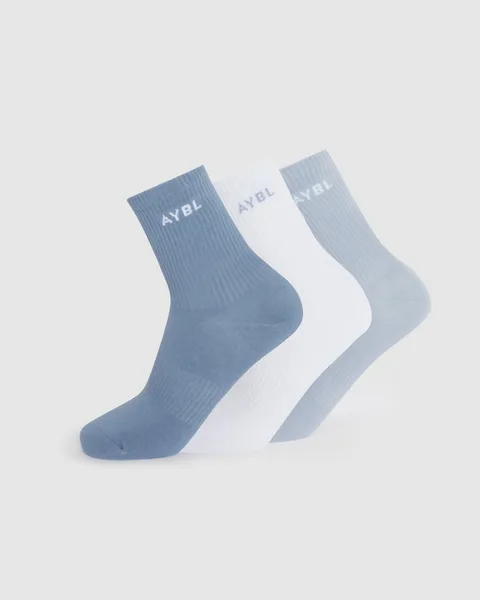 Everyday Crew Socks (3 Pack) Slate Blauw/Light Blauw/White