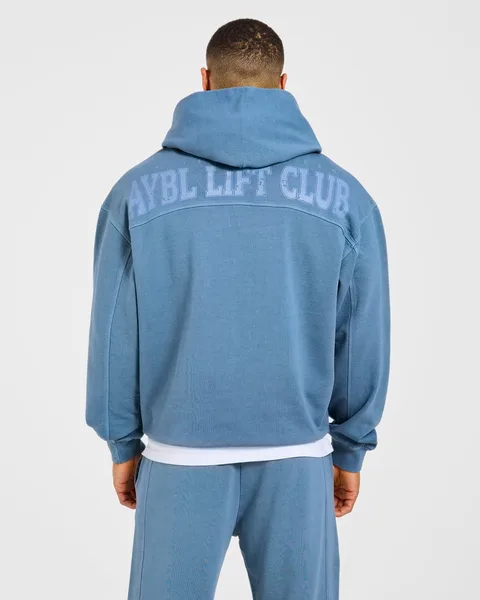 Lift Club Distressed Hoodie – Washed Indigo