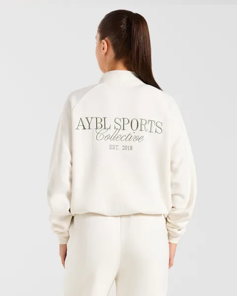 Sports Collective Oversized 1/4 Zip Pullover Off Wit/Groen