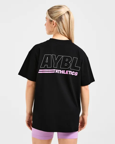 Athletics Track Oversized T Shirt Zwart/Roze