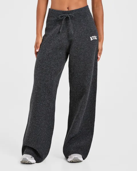 Varsity Oversized Knitted Joggers Charcoal