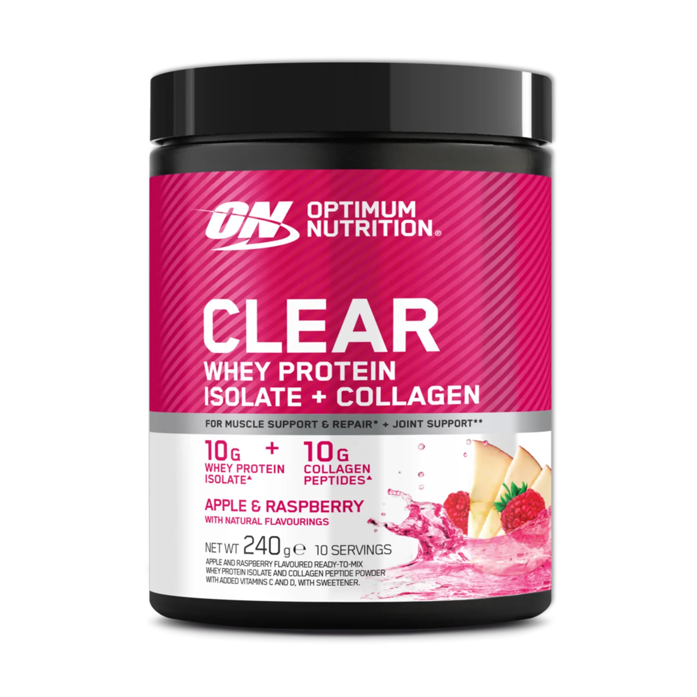 Clear Whey Protein Isolate + Collagen – Apple & Raspberry 240g