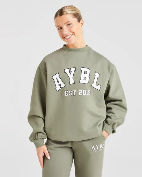 Varsity Graphic Oversized Sweatshirt Muted Olive