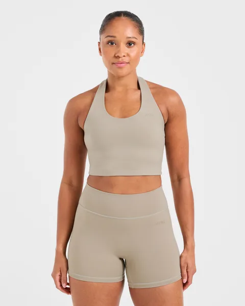 Staple Halterneck Crop Top Muted Taupe