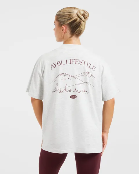 AYBL Lifestyle Oversized T Shirt Heather Grijs/Burgundy