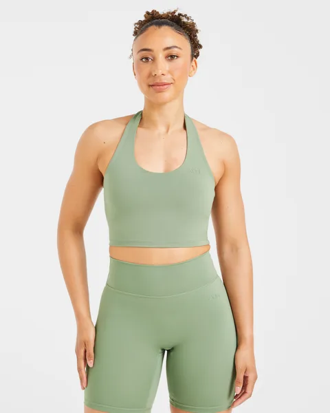 Staple Halterneck Crop Top Olive