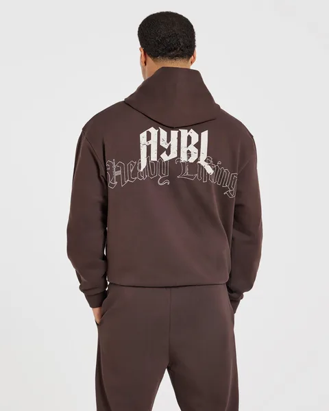 Heavy Lifting Gothic Oversized Hoodie Bruin/Crème