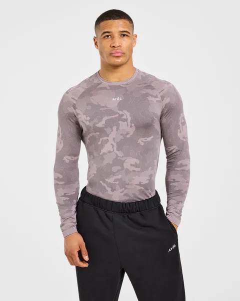 Camo Seamless Long Sleeve T Shirt Woodland Taupe