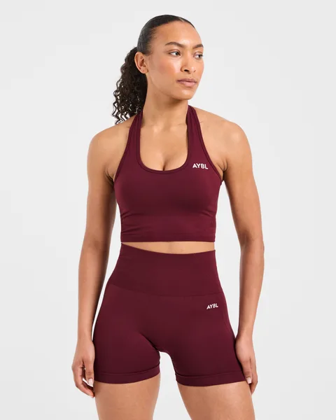 Empower Seamless Halterneck Crop Top – Red Wine
