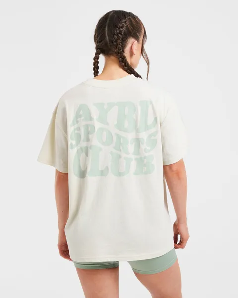 Sports Club Wavy Oversized T Shirt Off Wit/Groen