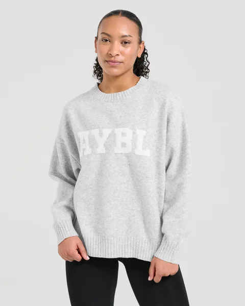 Varsity Oversized Knitted Sweater – Grey Marl