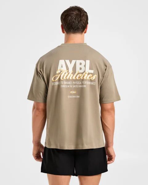 Athletics Script Oversized T Shirt Olive Sand
